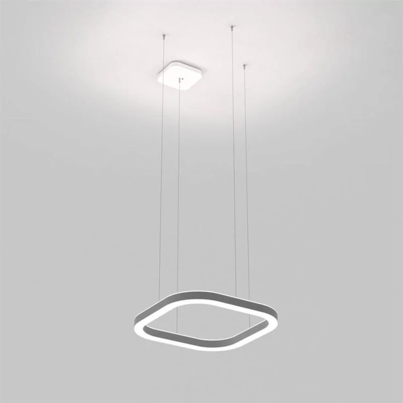 Square ring pendant lamp 76x76cm in silver with suspension lateral