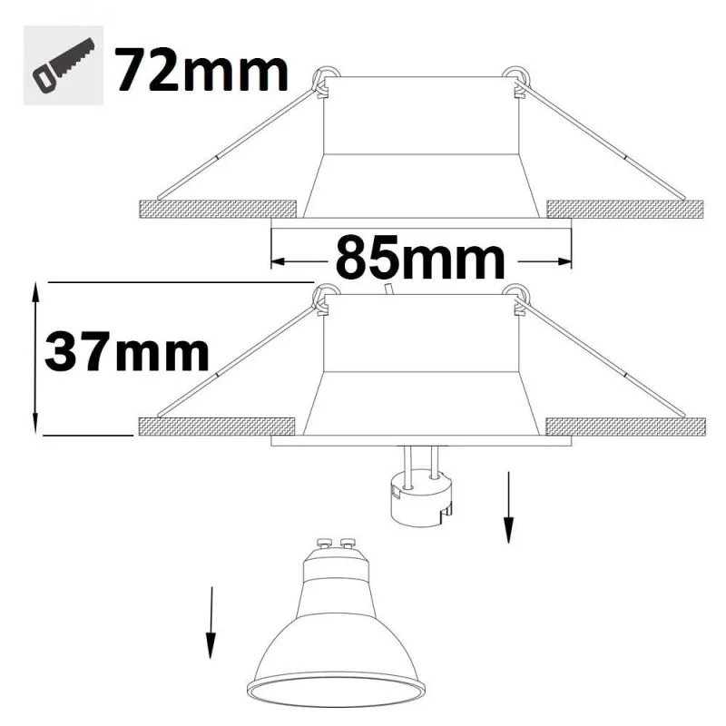 Feuchtraum Einbaustrahler IP54 GU10/MR16 in weiß Skizze