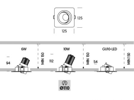 Square downlight Ringo Tilt 1 GU10