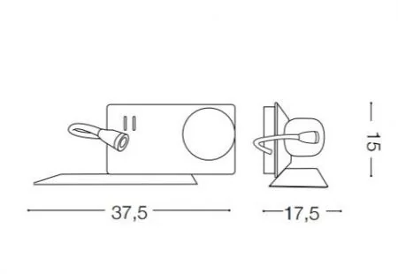 Skizze von LED Wandlampe mit Ablage links Book 1 von Ideal Lux