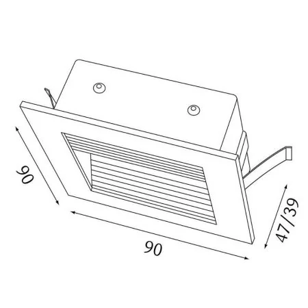 Skizze von Einbauleuchte Wall 90 Grid silber