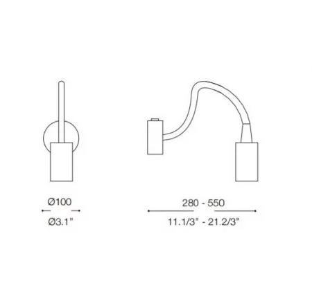 Flexarm Wand-Leseleuchte Focus Skizze