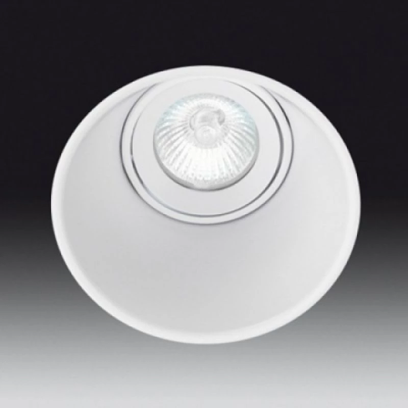 Round white recessed spotlight with very fine frame and deeply offset inwards - glare-free