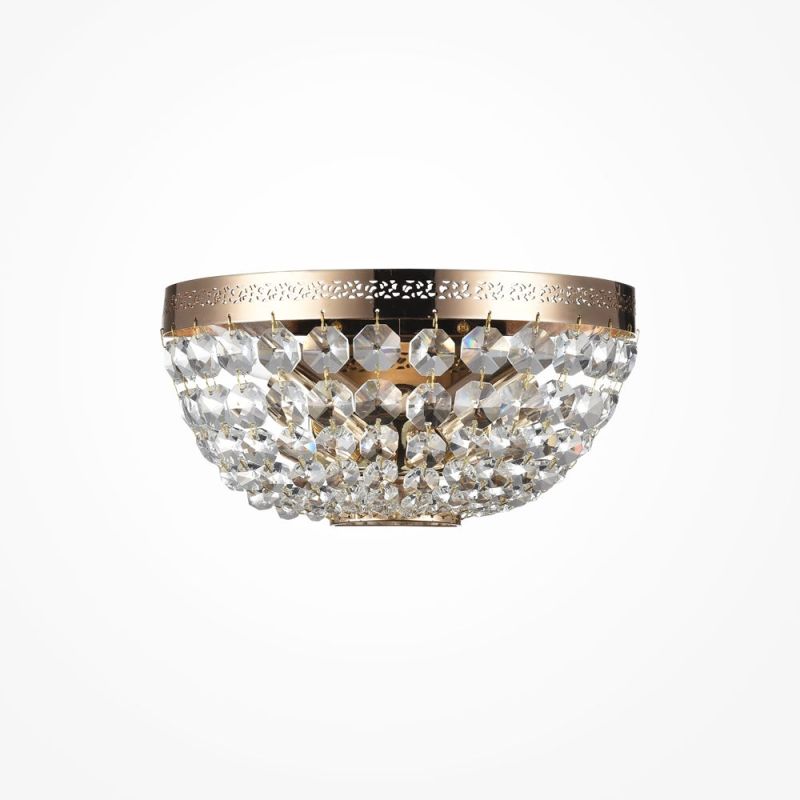Half-round wall light with crystal pendant and golden frame