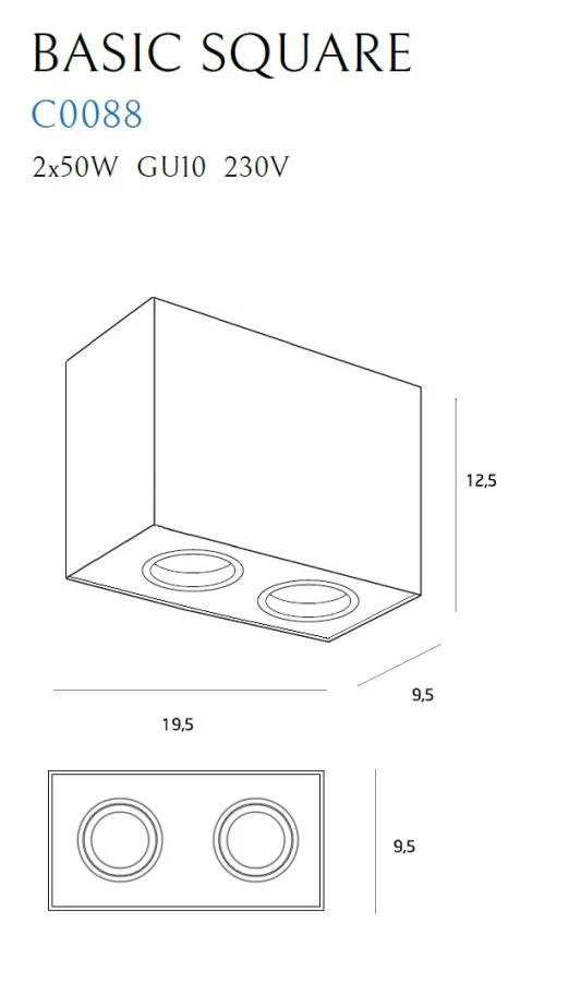 Maxlight Basic Square 2 ceiling spotlight 2 flame white