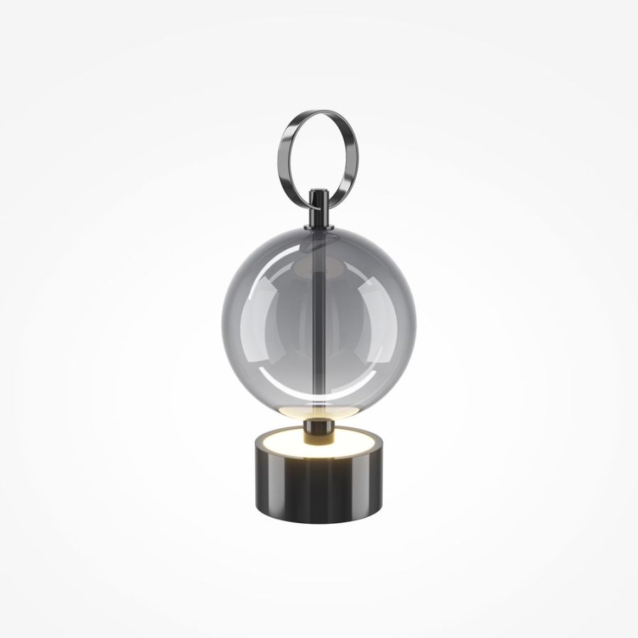 Design Akkuleuchte kabellos Schwarz mit runder Glaskugel und Tragegriff