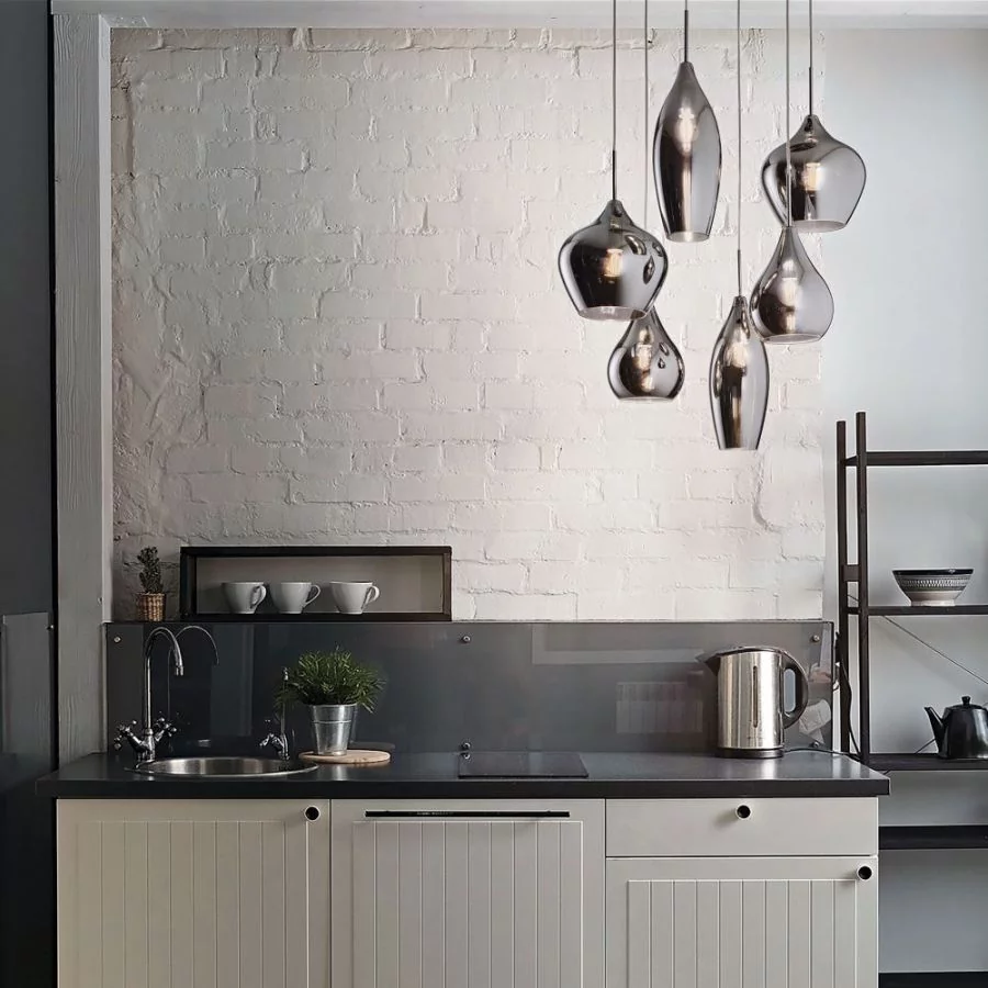 Smoked glass hanging lamp for the kitchen