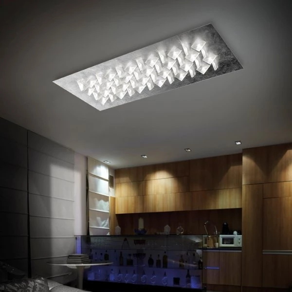 Rechteckige Wohnzimmer LED Deckenleuchte Cristalli in Blattsilber