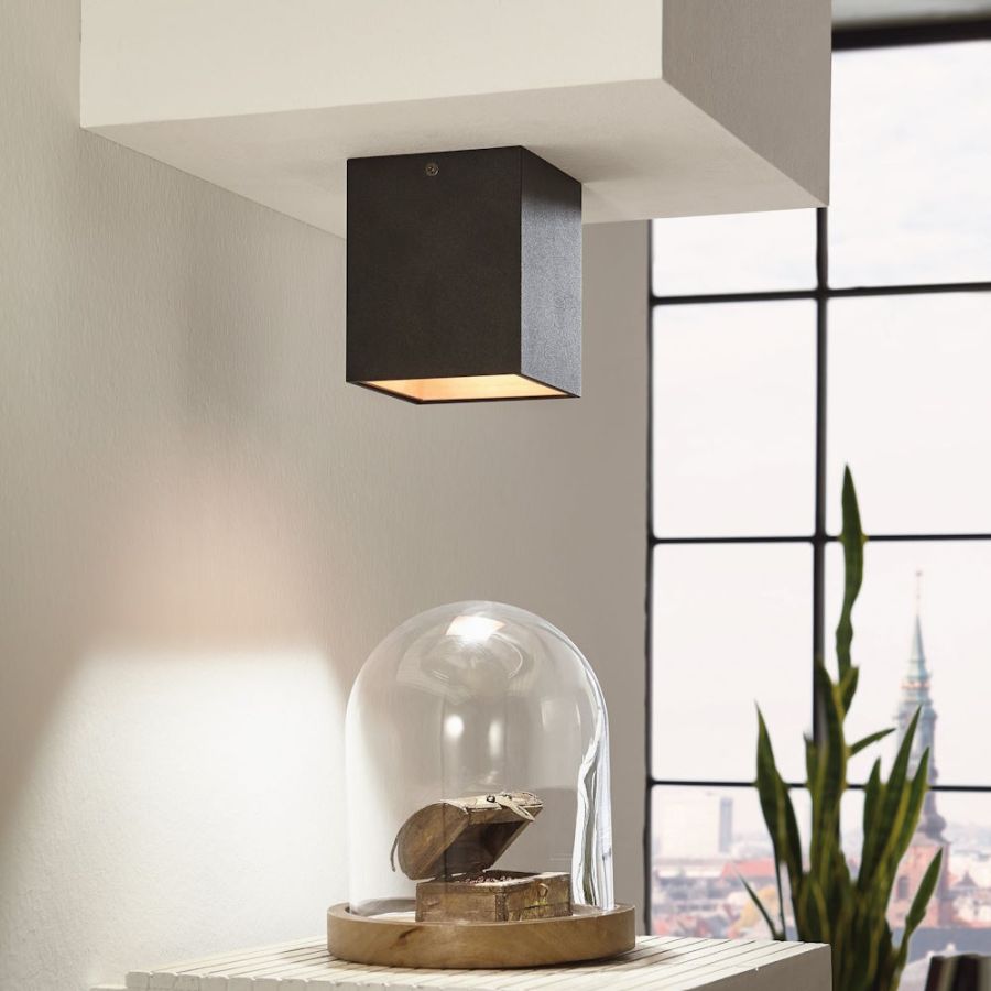Square spotlight lamp in black gold