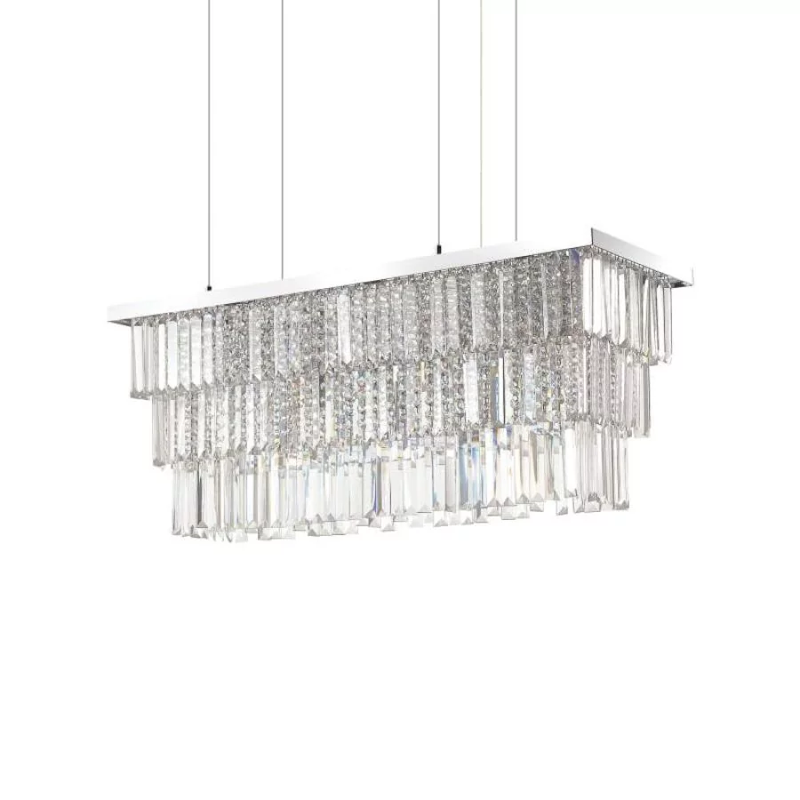 Lange Esstisch Kristall Pendelleuchte Martinez von Ideal Lux L:83cm Lange Esstisch Kristall Pendelleuchte Martinez von Ideal Lux L:83cm