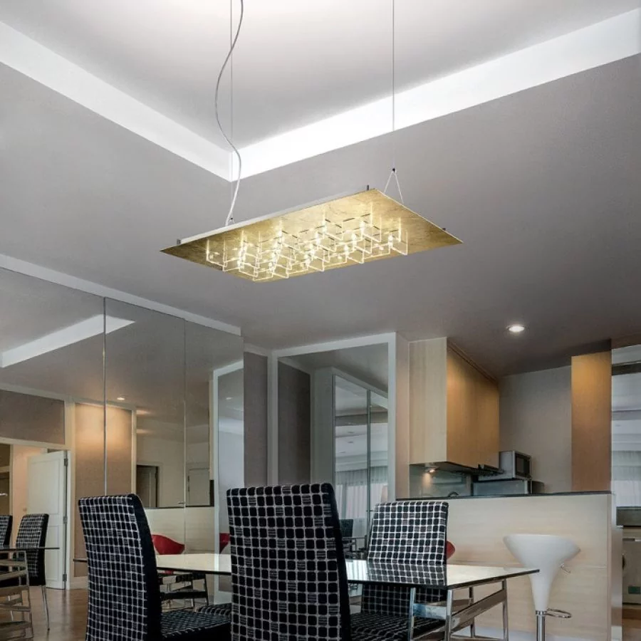 Cristalli rectangular LED pendant light in gold leaf