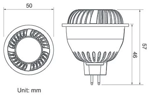 LED MR16 Leuchtmittel 6W warmweiss mini Ventilator gekühlt skizze