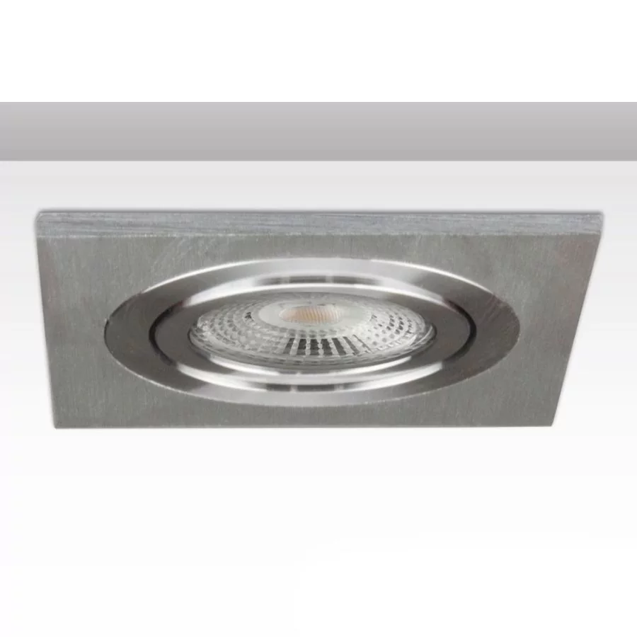 Square recessed spotlight in brushed aluminum