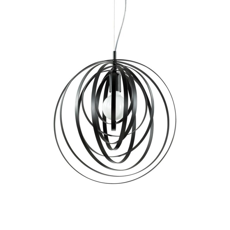 Pendant lamp with black rotating metal rings