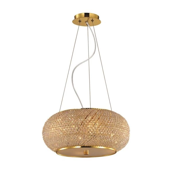 Ideal Lux crystal pendant lamp Pasha gold 6-flame