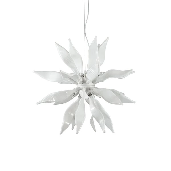 Pendellampe Leaves von Ideal Lux mit weißen Glaselementen Detail