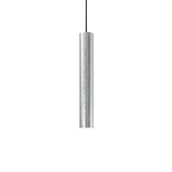 Pendant lamp with cylinder lampshade in silver leaf