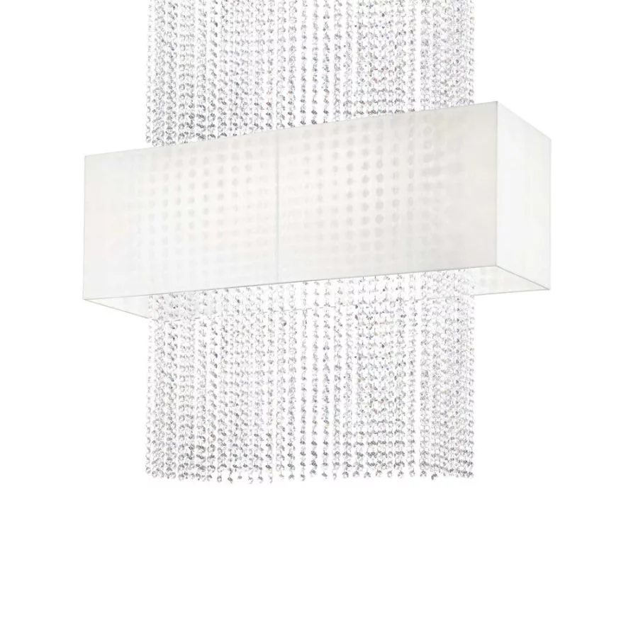 Square crystal pendant lamp with white lampshade