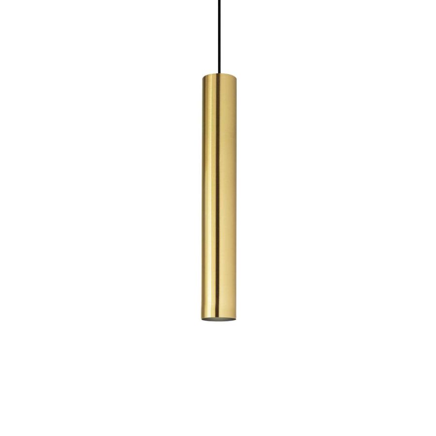 Goldene Pendellampe mit Zylinder Lampenschirm