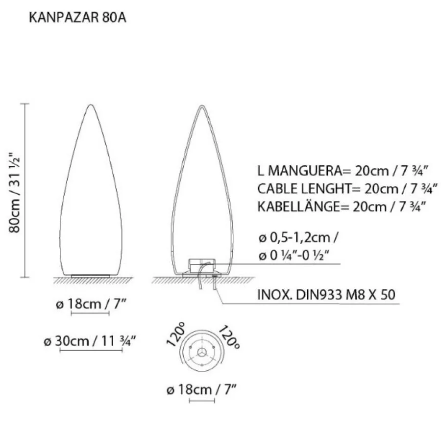 Innen oder Außen Stehleuchte Kanpazar 80A skizze