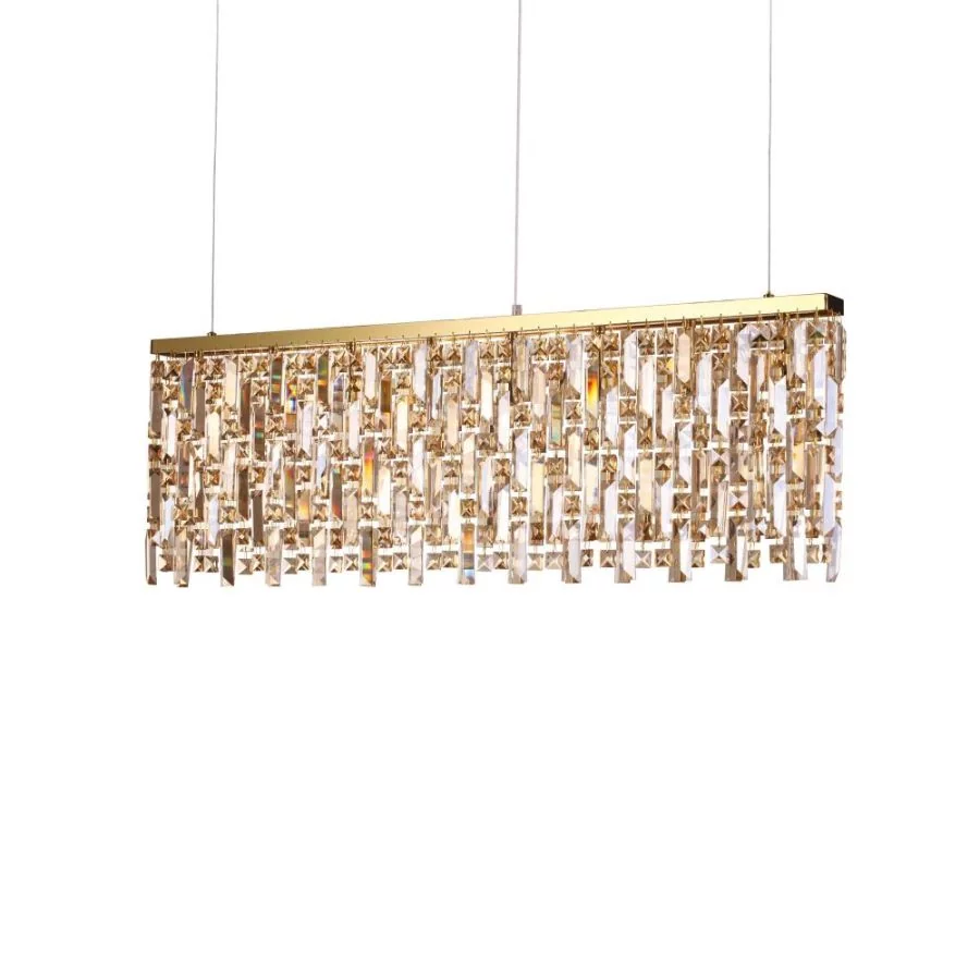 Esstisch Kristall Pendellampe Elisir in Gold L: 100cm Esstisch Kristall Pendellampe Elisir in Gold L: 100cm