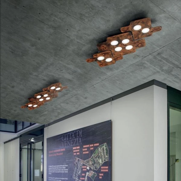 Three Puzzle LED lamps on the ceiling, color: brown oxidized