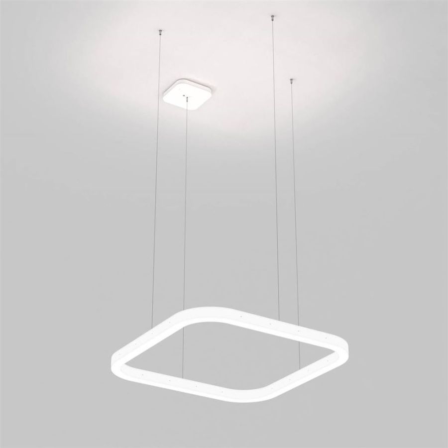 Square ring pendant lamp in white with suspension lateral