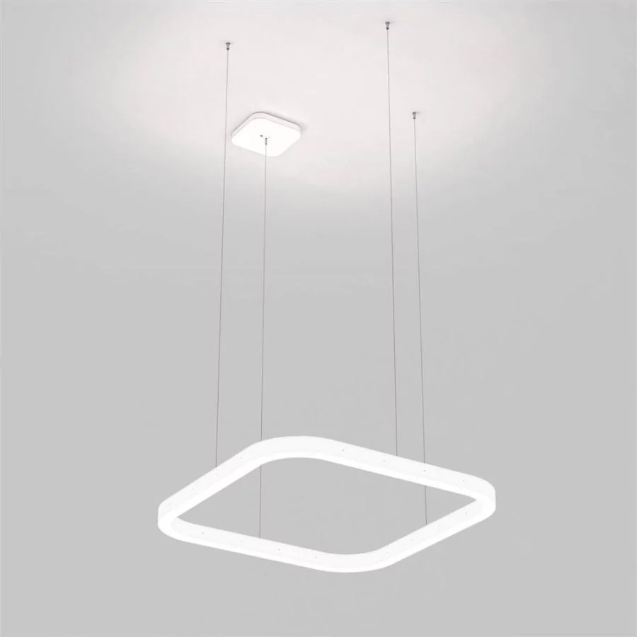 Square ring pendant lamp in white with suspension lateral