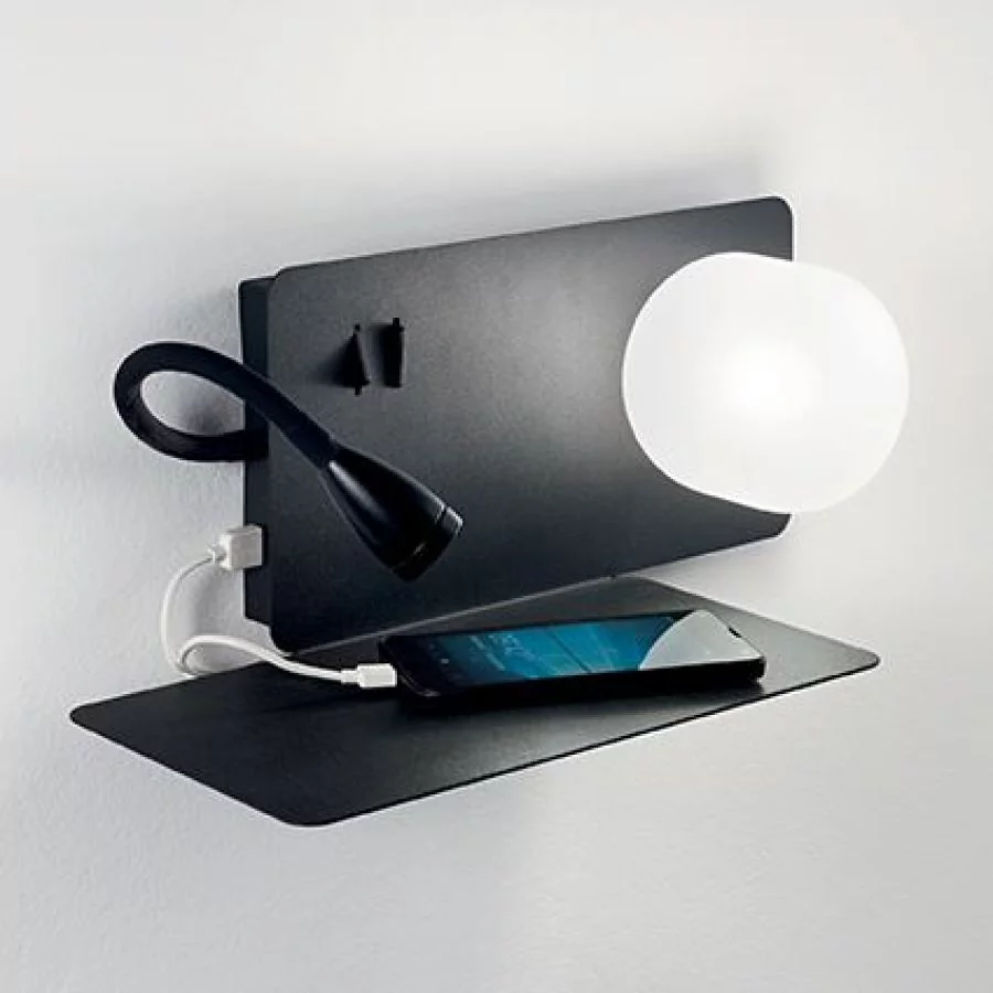 Ideal Lux Book-1 wall lamp with USB port