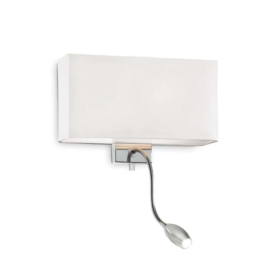 Wall lamp with white square lampshade and LED reading lamp