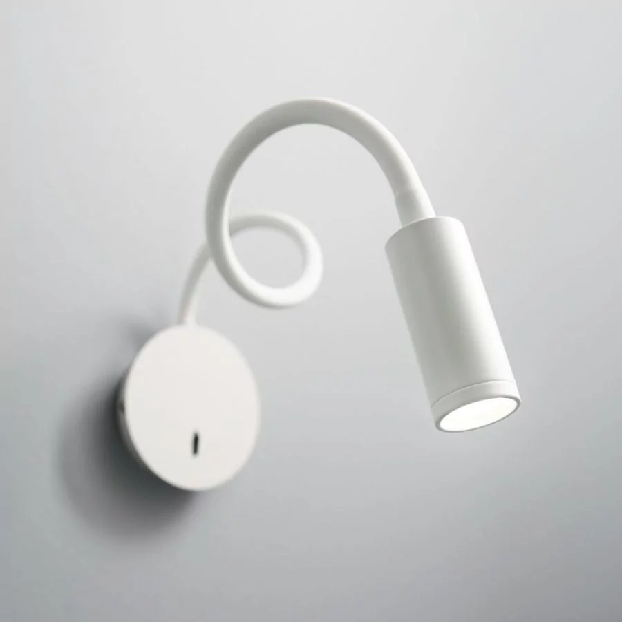 Flexible LED-Bettleuchte mit Schwanenhals in Weiß Flexible LED-Bettleuchte mit Schwanenhals in Weiß