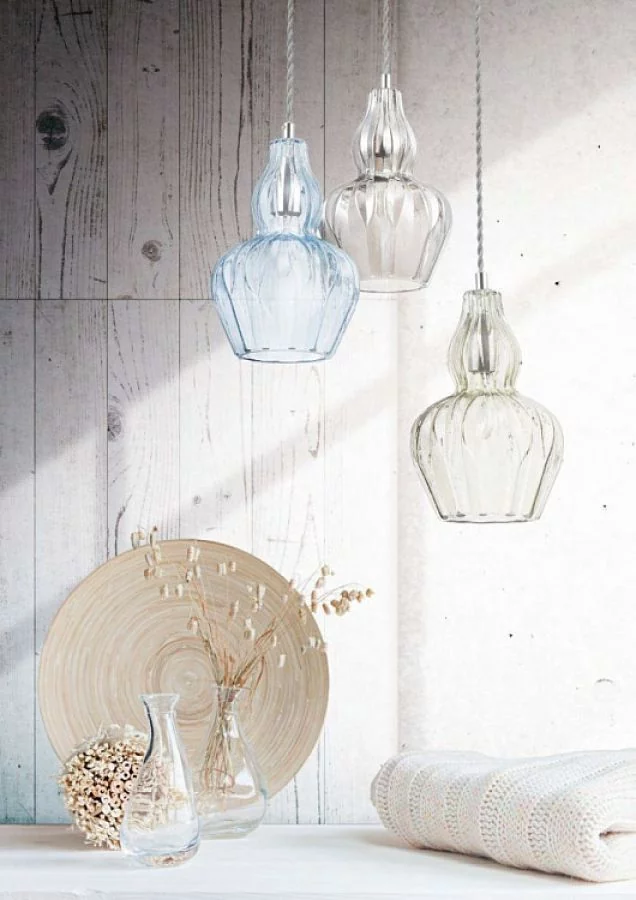 Maytoni glass pendant lamp Eustoma blue in room