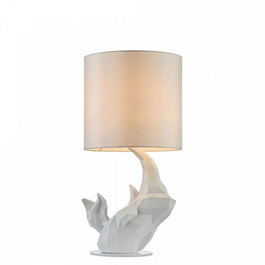 Moderne Schirm Tischlampe Nashorn von Maytoni in weiß eingeschaltet