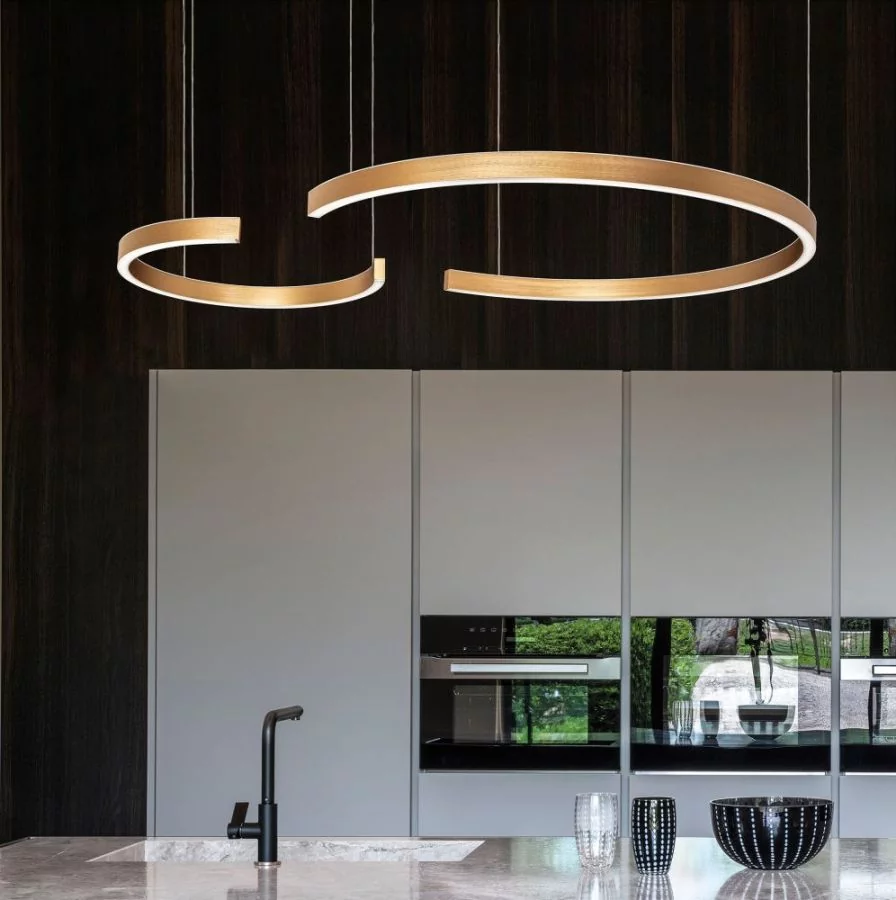 LED pendant lamps Hug in gold brushed Ø:50 and 90cm up/down LED pendant lamps Hug in gold brushed Ø:50 and 90cm up/down
