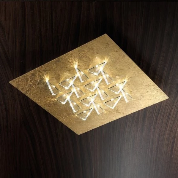Braga Cristalli PL60 gold: eckige LED Deckenleuchte mit dreieckigen Diffusor