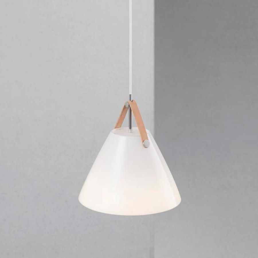 Glass pendant lamp Strap 27 leather suspension in brown