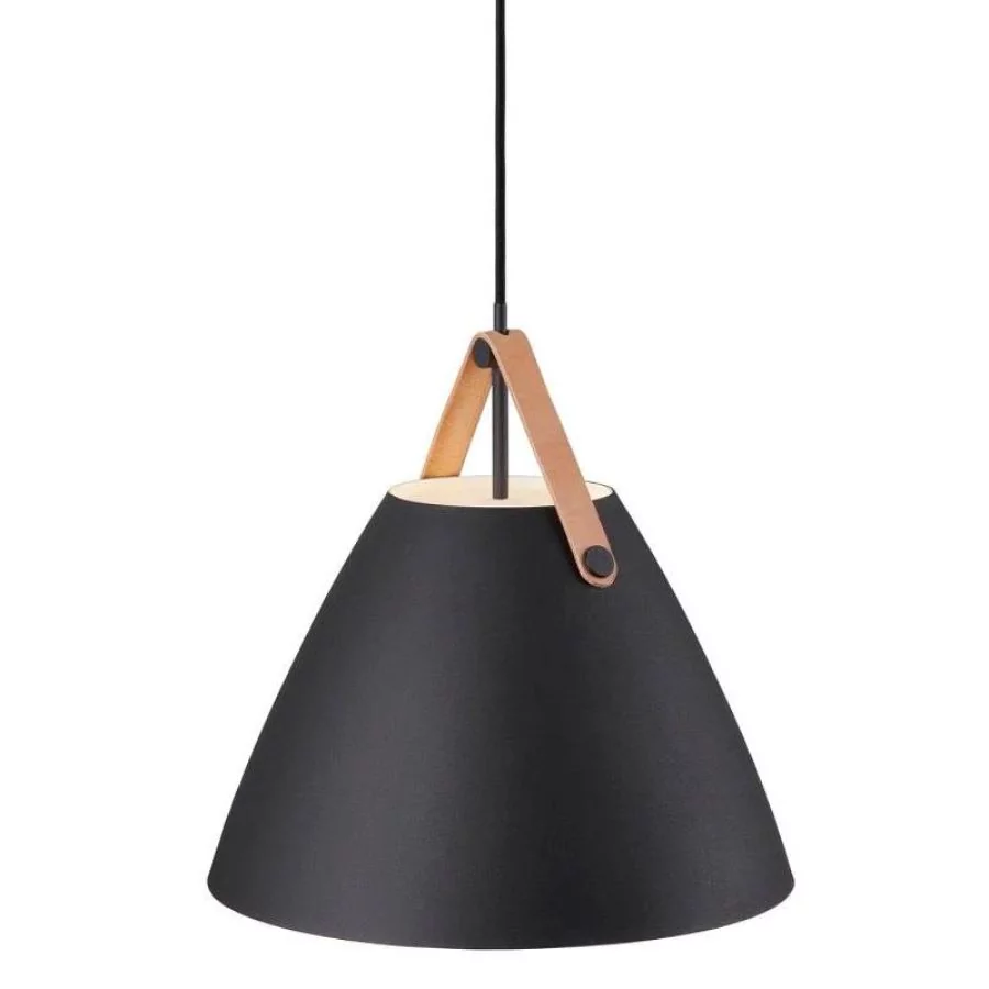 Pendant lamp Strap 36 black leather suspension in brown