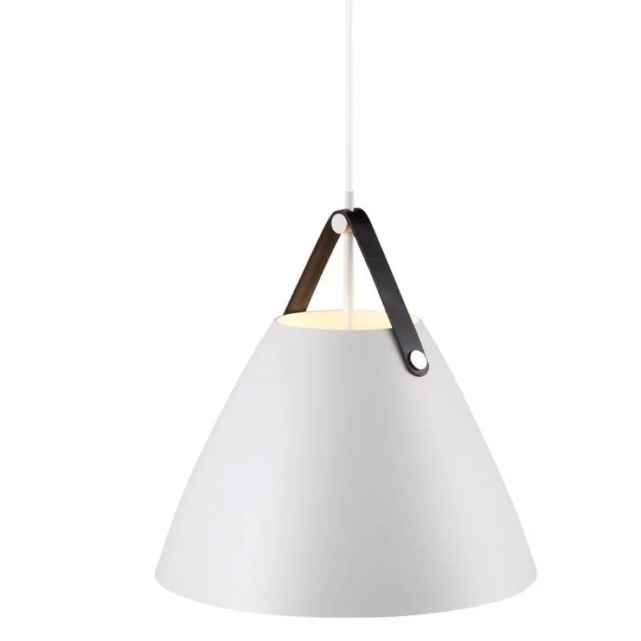 Pendant lamp Strap 36 white leather suspension in black