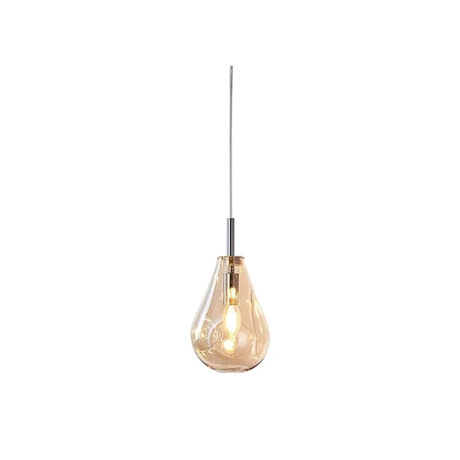 Glass pendant lamp with amber colored drop lampshade