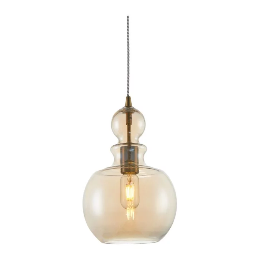 Glass ball pendant lamp with yellow tinted lampshade