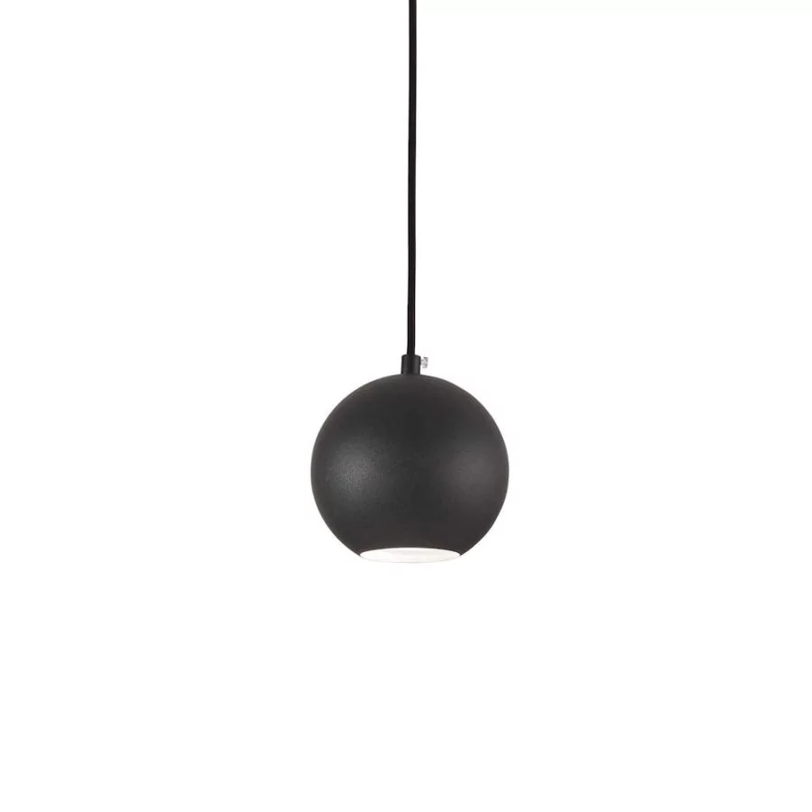 Ball pendant lamp with black lampshade and black fabric cable