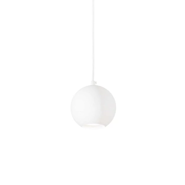 Ball pendant lamp with white lampshade and white fabric cable