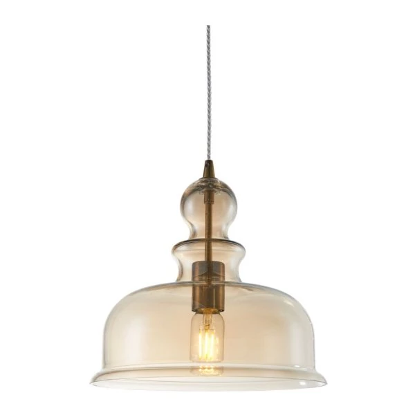 Glass pendant lamp with round lampshade tinted in yellow