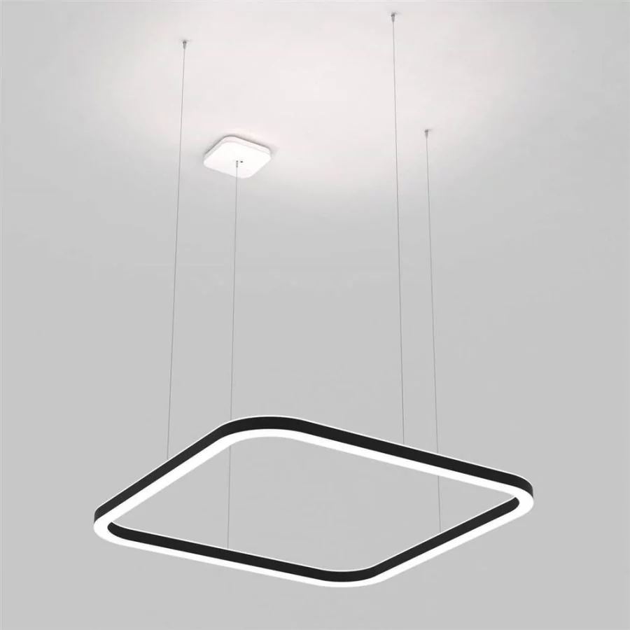 Square ring pendant lamp 138x138cm in black with suspension lateral