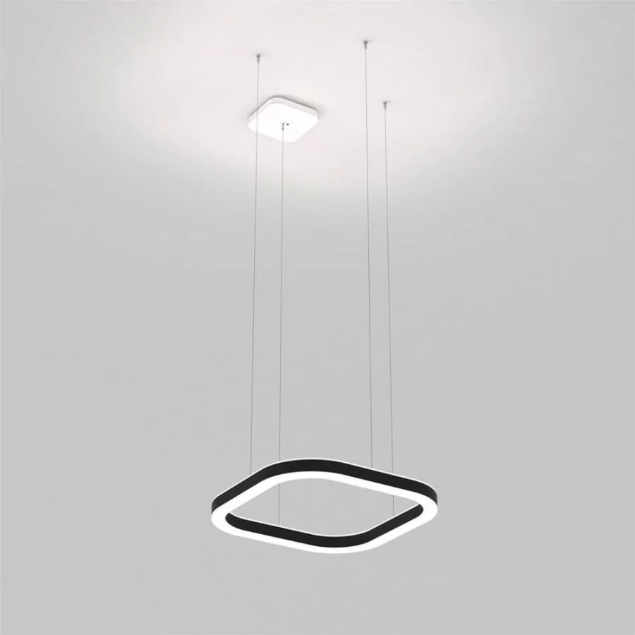 Square ring pendant lamp 76x76cm in black with suspension lateral