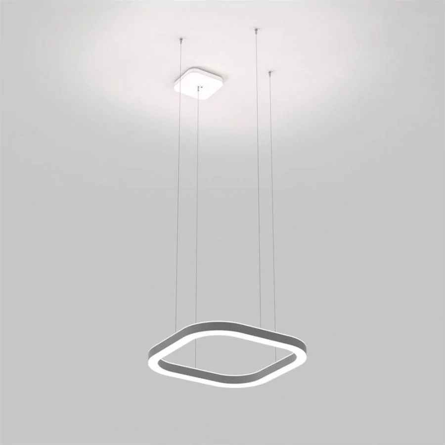 Square ring pendant lamp 76x76cm in silver with suspension lateral