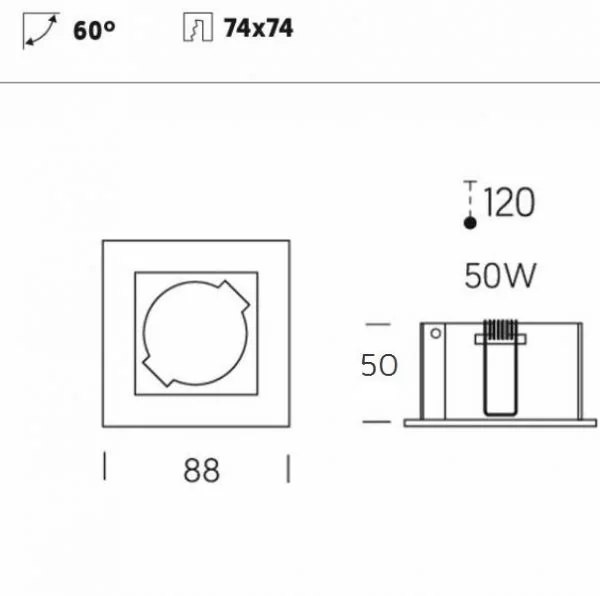 Onok 186 square recessed spotlight white