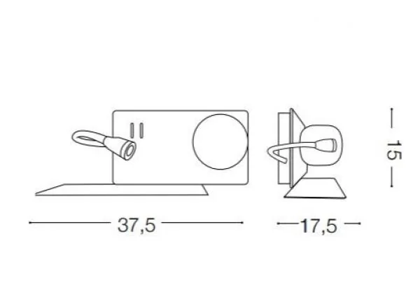 Skizze von LED Wandlampe mit Ablage links Book 1 von Ideal Lux