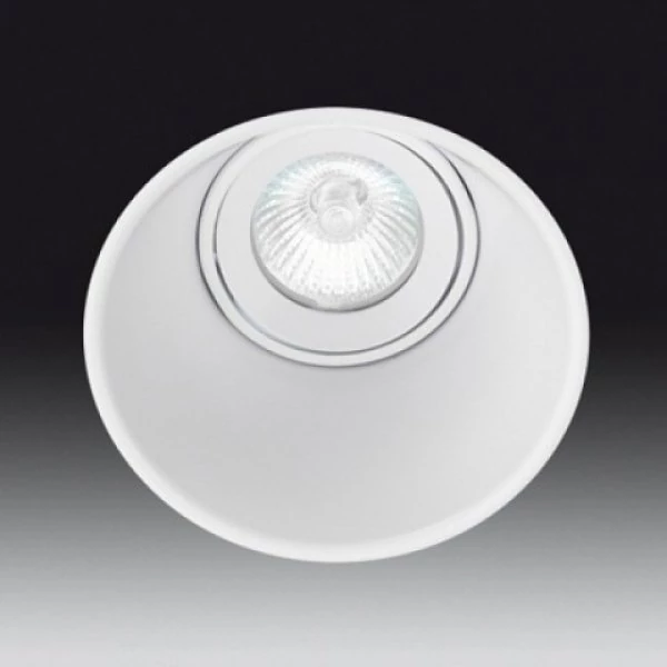 White recessed spotlight with fine frame and light source offset deep inside