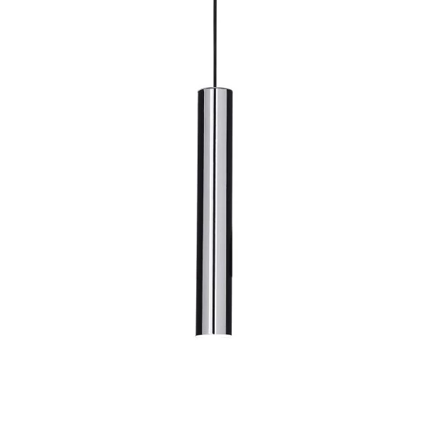 Pendant lamp with cylinder lampshade in chrome silver